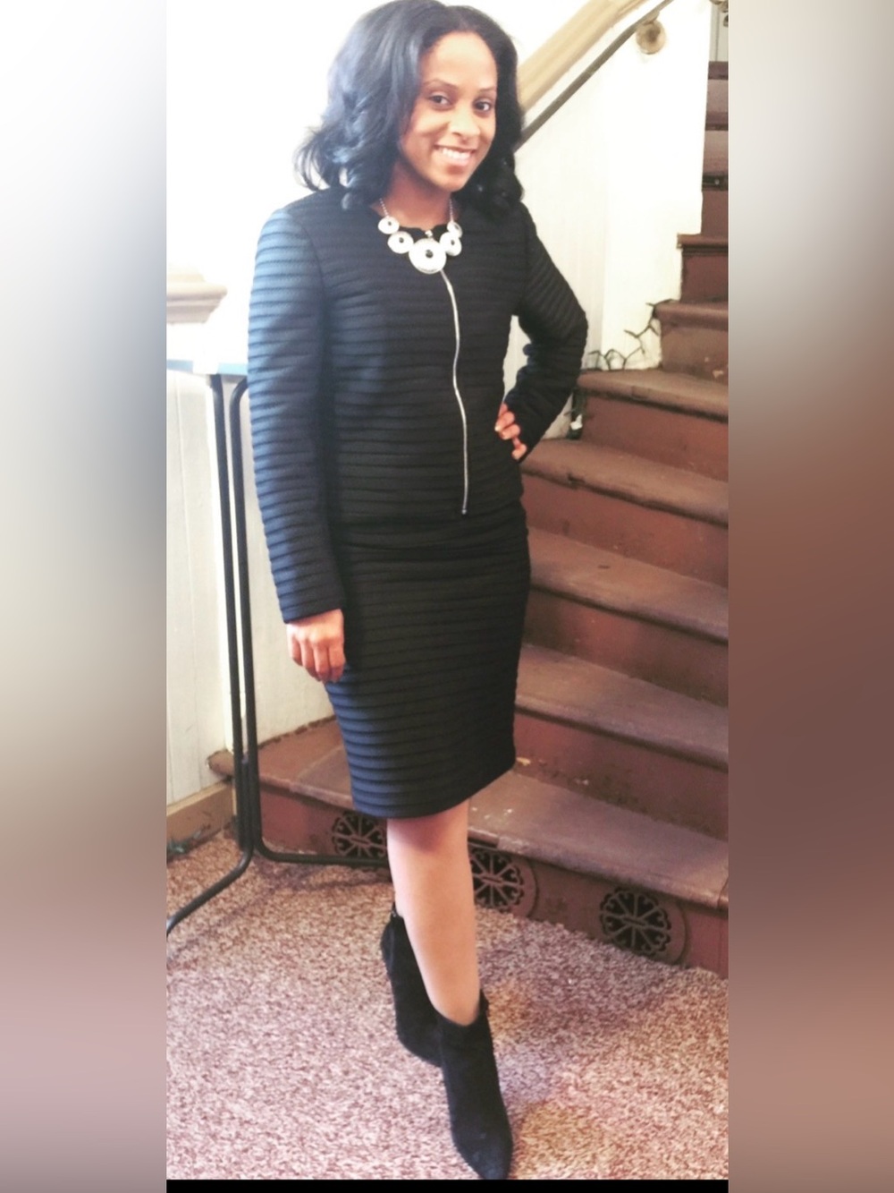 Calvin Klein Black Ribbed Pencil Skirt Suit